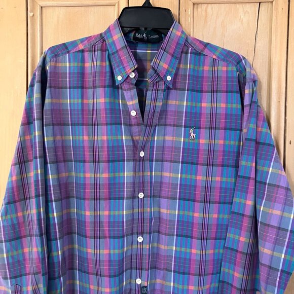 Ralph Lauren Mens Plaid Multicolor Pony Button Up Shirt Sz. Medium Purple SP EXC - Picture 4 of 12